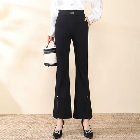 气质前开叉微喇叭裤女2023年春季新款高腰修身韩版鱼尾裤通勤长裤商品大图