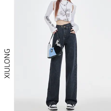 高腰牛仔裤女秋季2023年新款春秋显瘦直筒宽松设计感小众阔腿裤子图片