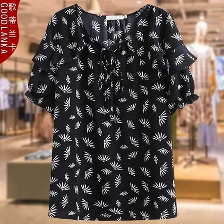 夏季大码短袖上衣200斤洋气时尚中年胖妈妈装加肥加大碎花小衫T恤商品大图