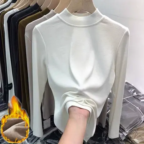 半高领针织衫长袖t恤女装2023年早春秋冬新款上衣德绒修身打底衫图片