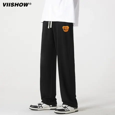 VIISHOW直筒裤子男小熊刺绣春夏季阔腿垂感运动卫裤休闲长裤潮牌商品大图
