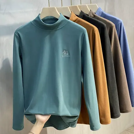 刺绣加厚男士长袖T恤秋冬季半高领针织衫潮流中领保暖打底衫男装图片