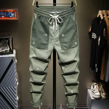 夏季薄款潮牌工装裤男宽松直筒男士休闲九分裤男刺绣韩版潮流男生商品大图