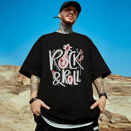 夏季美式嘻哈字母纯棉短袖T恤男街头胖子潮流宽松黑色大码半袖潮商品大图