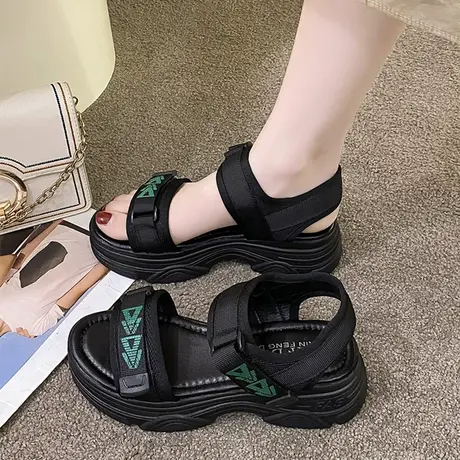 运动老爹凉鞋女ins潮2023年夏季新款百搭厚底魔术贴鞋子罗马高跟图片