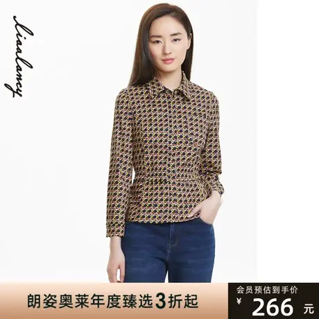 朗姿集团春季新款衬衫polo领几何图形高级风女式衬衫图片