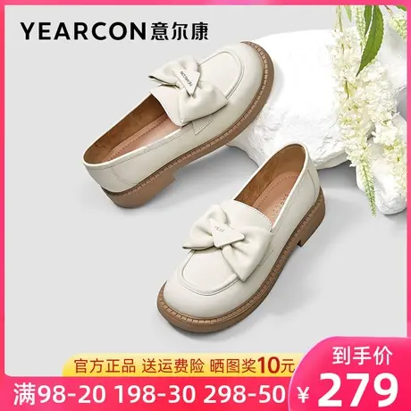 意尔康女鞋2024春季新款真皮乐福鞋女英伦风小皮鞋厚底蝴蝶结单鞋商品大图