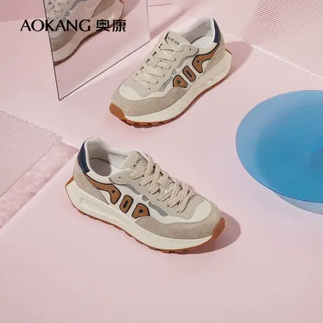 【门店发货】奥康女鞋春秋透气休闲运动鞋拼色阿甘鞋厚底女鞋商品大图