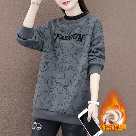 半高领加绒卫衣女秋冬2023年新款爆款宽松中长款加厚打底上衣外套商品大图