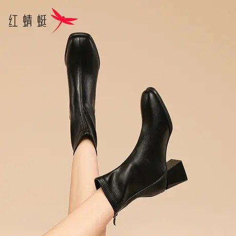 红蜻蜓瘦瘦靴短靴2023春冬新款女鞋切尔西靴子女冬加绒法式小踝靴图片