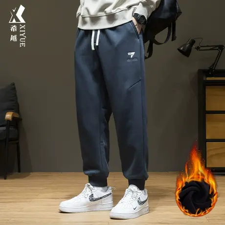 希越奥粒绒重磅卫裤男宽松大码加绒加厚休闲裤春秋潮牌束脚运动裤图片