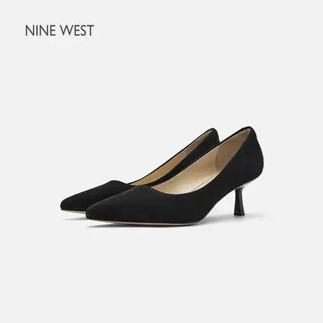 Nine West/玖熙黑色高跟鞋女2025夏季新款羊反绒尖头细跟通勤单鞋图片