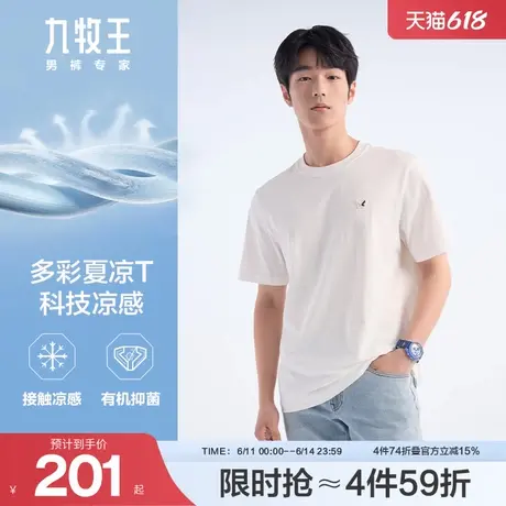 [父亲节礼物]九牧王男士短袖圆领t恤凉感抑菌25夏季新款情侣上衣商品大图