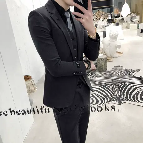 西服套装男士三件套韩版修身帅气新郎结婚礼服英伦风休闲小西装潮商品大图