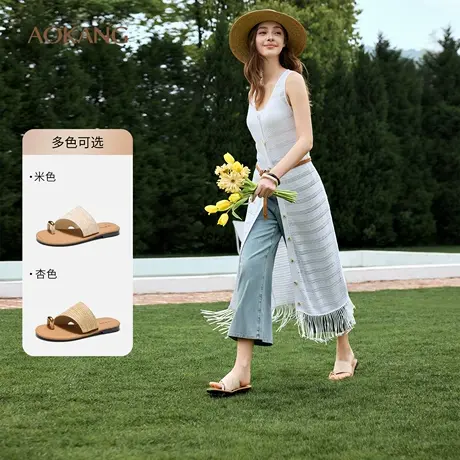 奥康 女鞋2025夏季凉拖拖鞋露趾波西米亚度假风女士拖鞋商品大图