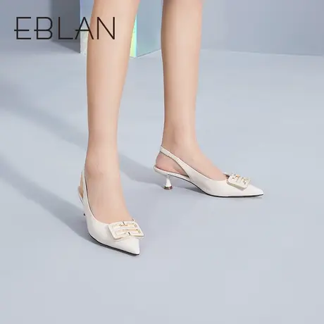 伊伴女鞋EBLAN春夏新款时尚高跟鞋女一字带细跟后空包头凉鞋图片