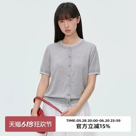 omont蛋挞家100%莱赛尔假两件薄款针织短袖2025夏季宽松休闲上衣商品大图
