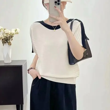 短袖t恤女冰丝针织衫蝙蝠袖薄款宽松百搭女上衣2023年新款外搭T恤图片