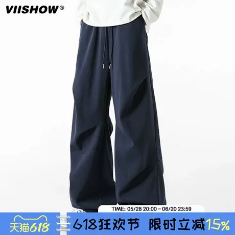 VIISHOW褶皱伞兵卫裤男春美式垂坠感工装长裤直筒宽松阔腿休闲裤商品大图