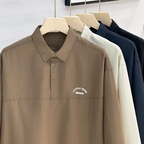 山系翻领POLO衫复古咖棕色潮牌休闲外套男士冲锋衣工装夹克秋美式图片