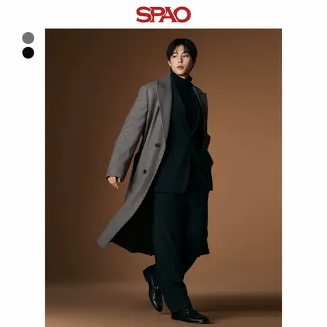 SPAO韩国同款冬季男士简约长款毛呢羊毛大衣外套SPJWE4VM03图片