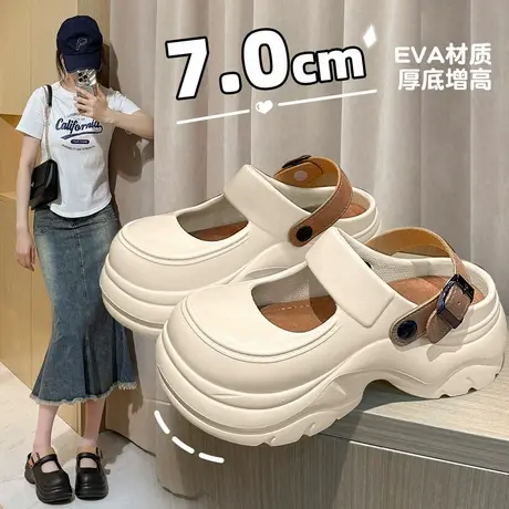 玛丽珍洞洞鞋女款2025新款海边沙滩凉鞋厚底包头半拖鞋女夏季外穿图片