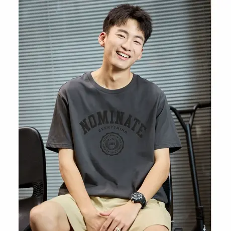 唐狮夏季新款男短袖T恤前胸发泡印学院风印花宽松打底衫半袖商品大图