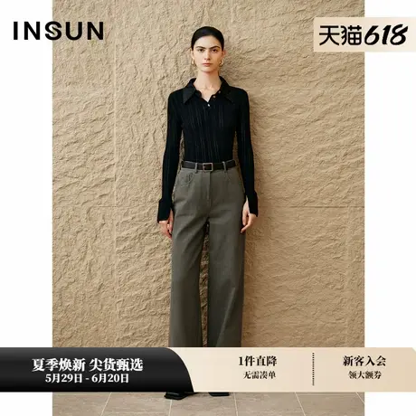 「美丽诺」INSUN恩裳秋季羊毛拼接修身针织衫图片