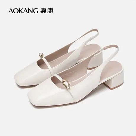 【门店发货】奥康女鞋 新款优雅包头中空一字带时装凉鞋图片