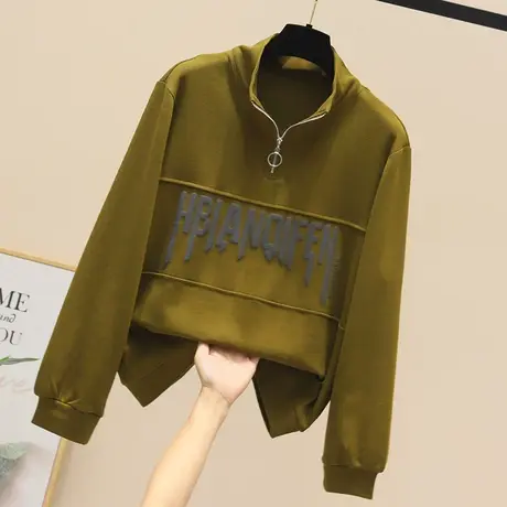 立领半拉链休闲新款卫衣字母印花女长袖上衣2023秋季套头百搭外套图片