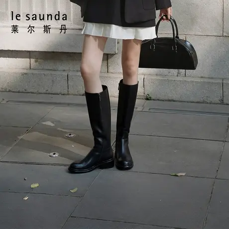 莱尔斯丹2024秋季新款时尚英伦圆头拉链粗跟长靴女靴女鞋5T44104图片