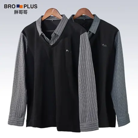 胖哥哥大码男装假两件衬衫男宽松加肥加大码男士衬衣爸爸装秋季款商品大图
