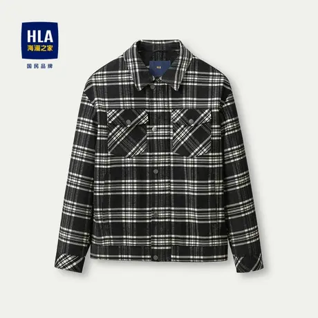 HLA/海澜之家时尚休闲衬衫夹克23秋季新款格纹翻领口袋休闲外套男图片