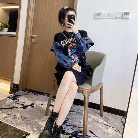 卫衣连衣裙女炸街显瘦大码减龄2025年新款长袖秋装胖mm休闲裙子潮商品大图