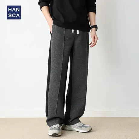 hansca秋季潮牌拼接宽松卫裤男2025秋季新款百搭垂感撞色直筒长裤图片