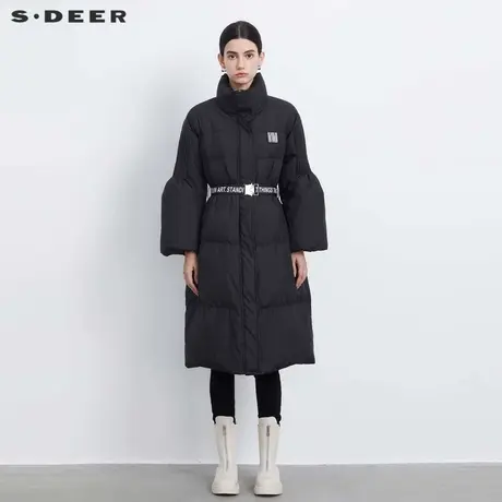 sdeer圣迪奥冬装女装时尚高领撞色字母收腰长款羽绒服S23482407图片
