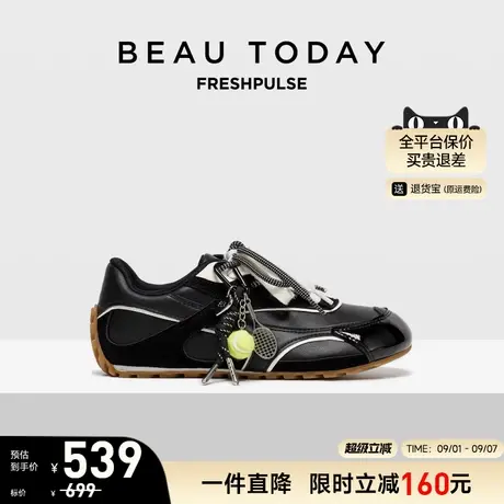 BeauToday黑色德训鞋女款2025新款秋季真皮复古板鞋BT休闲运动鞋商品大图