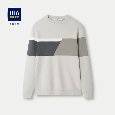 HLA/海澜之家修身长袖针织衫2023秋冬新款加厚套头撞色镶拼上衣男商品大图
