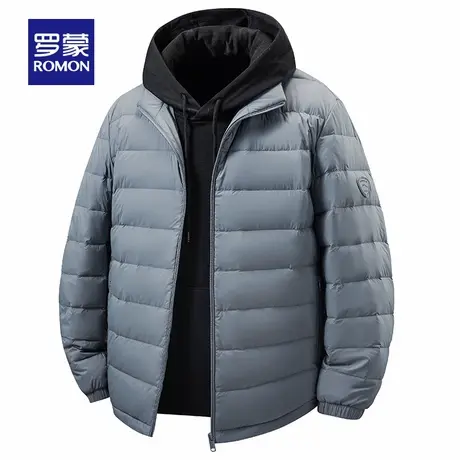 罗蒙青年男士轻薄羽绒服2025秋季新款时尚立领休闲纯色保暖外套男商品大图