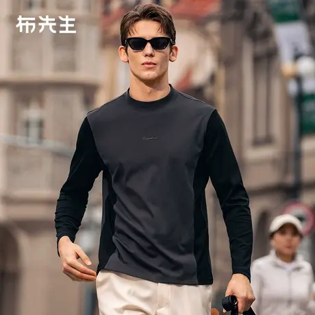 MrBu布先生半高领长袖打底T男刺绣设计秋撞色内搭T恤BT16096商品大图
