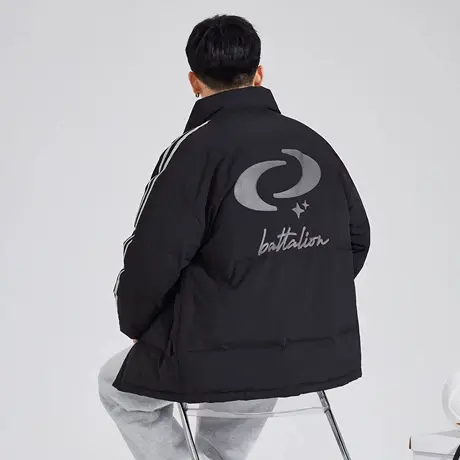 唐狮冬季新款男士棉衣立领撞色短款宽松美式潮流黑色棉服外套TD商品大图