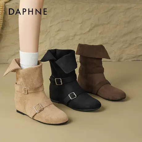 达芙妮复古西部牛仔靴女2025秋冬新款两穿可翻折短靴内增高堆堆靴商品大图