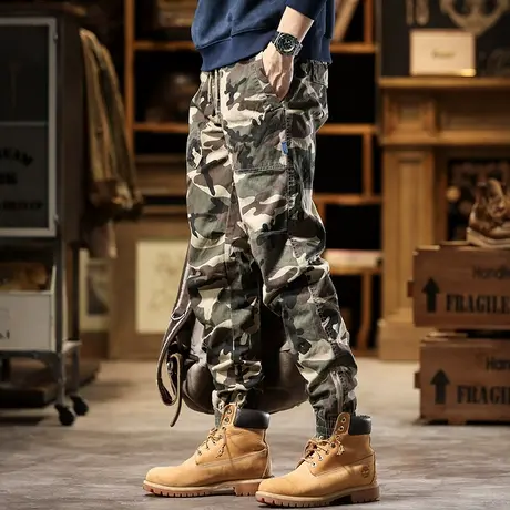 美式复古宽松百搭工装裤时尚潮流工装裤耐磨厚款迷彩潮流工装裤商品大图