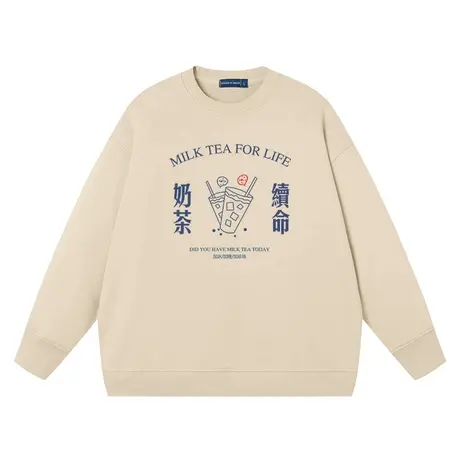 秀洛奶茶续命国潮圆领卫衣搞笑幽默文字纯棉衣服印花外套上衣长袖商品大图