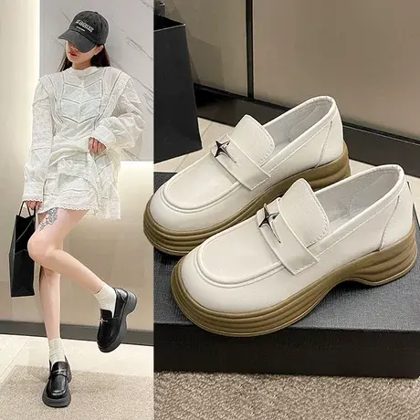 乐福鞋女2023新款秋季厚底时尚一脚蹬英伦风小皮鞋黑色鞋子jk单鞋商品大图