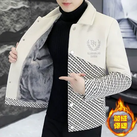 高级感个性拼接金貂绒夹克男士秋冬季翻领潮流休闲毛呢子大衣外套商品大图