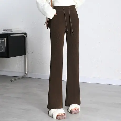 加绒雪尼尔微喇裤女秋冬2023新款松紧高腰显瘦垂感长裤休闲喇叭裤商品大图