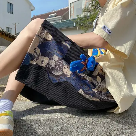 潮牌运动男士短裤夏季宽松外穿五分裤潮流帅气卡通小熊印花休闲裤商品大图