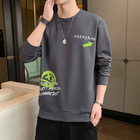 长袖t恤男士2021新款春季潮流体恤圆领潮牌ins打底衫上衣休闲卫衣图片