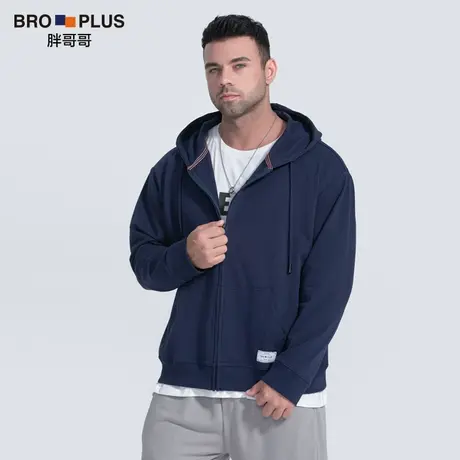 胖哥哥大码连帽卫衣开衫男宽松加肥加大春季外套男士胖子拉链卫衣图片